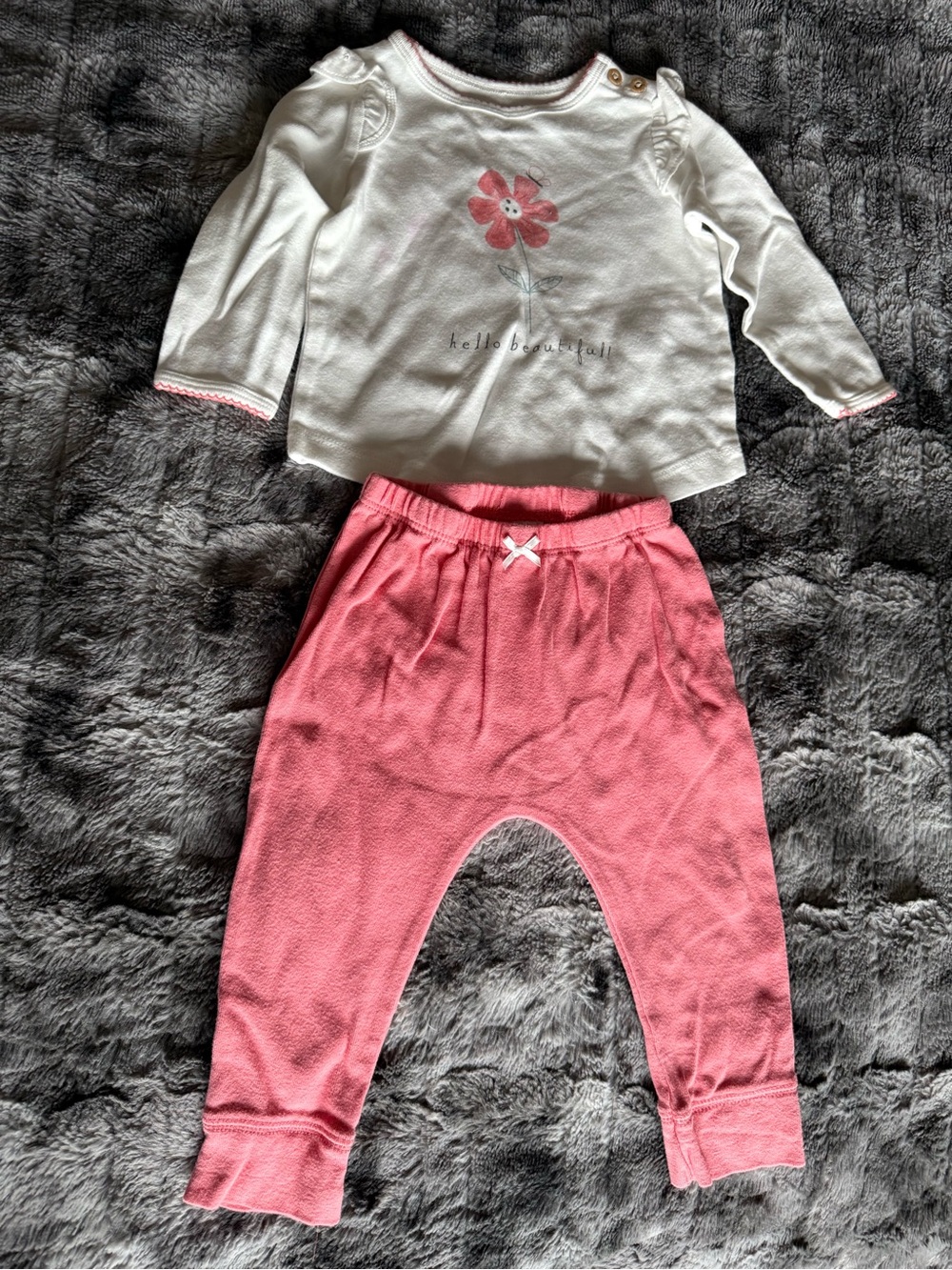 Carter’s 12M Hello Beautiful Flower Top & Pink Pants Set